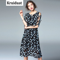 Kruidvat欧洲站女装2017春夏新款露肩系带雪纺连衣裙B087蓝色