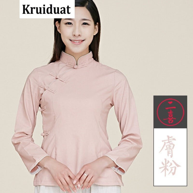 Kruidvat2017春季新款棉麻改良汉服女长袖旗袍上衣茶人服B077