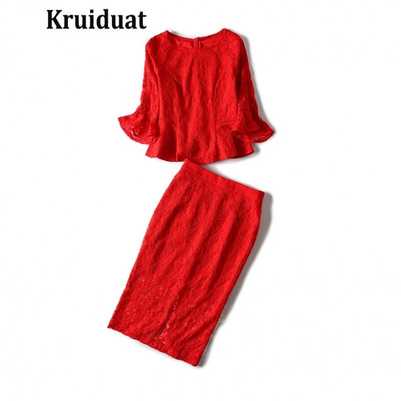 Kruidvat2017春季新款气质修身蕾丝上衣时尚套装女WGW