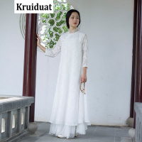 Kruidvat女装提花面料双层中式旗袍修身连衣长裙L034QN白色提花
