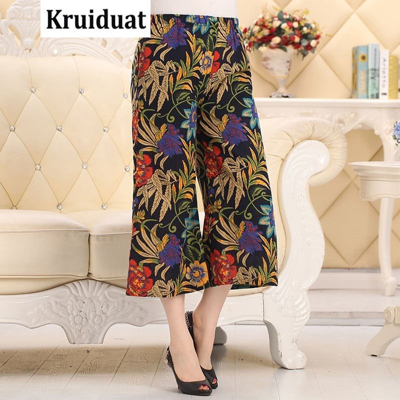 Kruidvat2017夏季新款外穿棉麻打底休闲喇叭裤妈妈装宽松大码M024