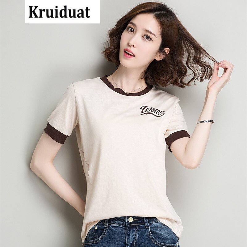 Kruidvat2017夏装新款绣花短袖T恤女韩版修身显瘦上衣