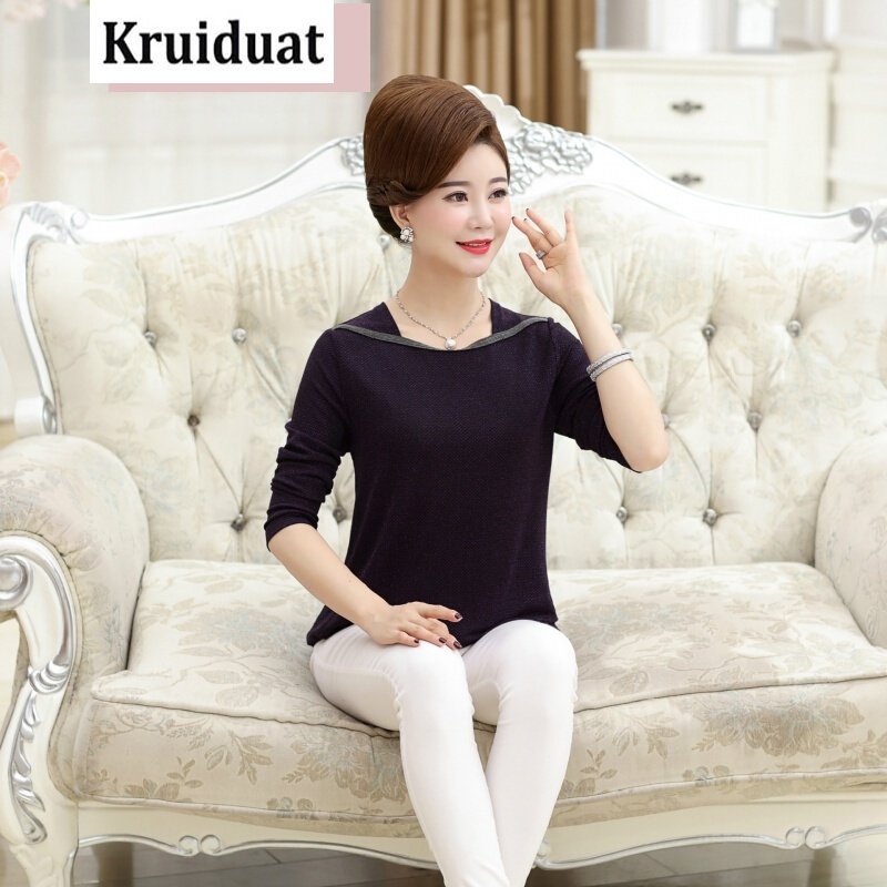 奈琴尔中年女装妈妈装秋装中老年长袖T恤上衣