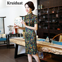 奈琴尔2017新款秋季日常妈妈改良时尚中长款斜纹绸连衣裙大码YQ