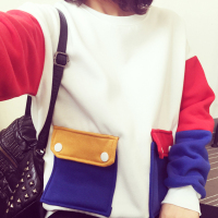 甄柔卫衣女新款大码长袖拼色上衣服韩版加绒加厚宽松口袋撞色套头休闲保暖绒衫学生套头卫衣学院风韩范个性女士上衣