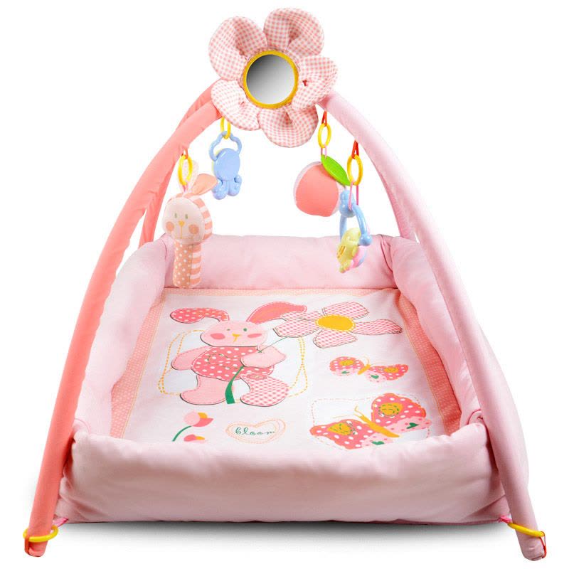 妈妈布书 婴儿玩具游戏毯健身架 宝宝游戏垫爬行垫 新生儿0-1岁爬行毯儿童玩具礼物 粉色折叠款游戏垫图片