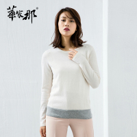 华家那羊绒衫女装 女装圆领纯色冬季长袖常规款时尚毛衣 羊绒