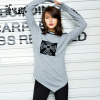 华家那羊绒衫女装 冬季长袖灰色不规则下摆 半高领羊绒衫打底衫