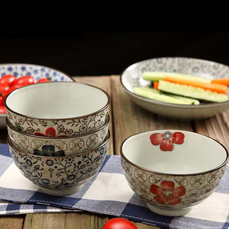 瓷物语(ciwuyu)12头米饭碗家用陶瓷餐具套装碗盘碟勺厨房餐具高脚碗吉祥花图片