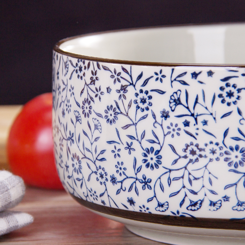 瓷物语景德镇陶瓷 8寸大碗日式汤碗大号面碗 大汤碗家用骨瓷拌面碗盛汤碗蓝梅
