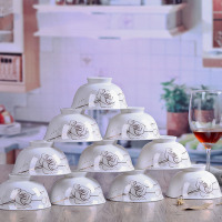 瓷物语陶瓷4.5英寸景德镇 高脚碗家用骨瓷饭碗防烫设计10只装金丝玫瑰