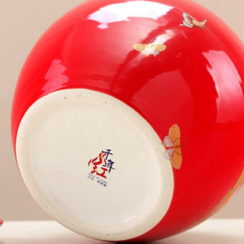 瓷物语中国风红色花插花瓶 景德镇陶瓷器艺术品 中号客厅个性结婚礼物摆件 美人瓶