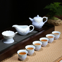 茶具套装青瓷影青手工绘描金高档茶杯整套陶瓷功夫茶具礼品 婚庆礼品 海之韵 画玉