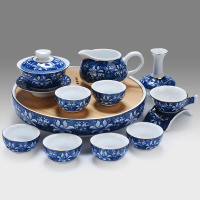 瓷物语景德镇青花陶瓷整套功夫茶具套装礼品 盈福茶盘12入