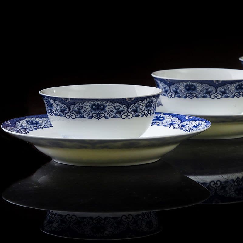 瓷物语cwy青花餐具套装景德镇陶瓷餐具56头骨瓷餐具套装 陶瓷器碗盘碟图片