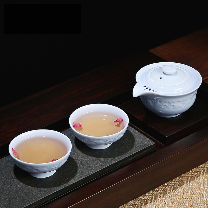 陶瓷影青瓷功夫茶具快客杯一壶二杯套装旅行茶具便携布袋