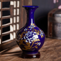 现代时尚家居客厅装饰摆件 景德镇陶瓷器 乌金釉花瓶粉彩荷花赏瓶