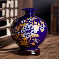 现代时尚家居客厅装饰摆件 景德镇陶瓷器 乌金釉花瓶粉彩荷花石榴瓶