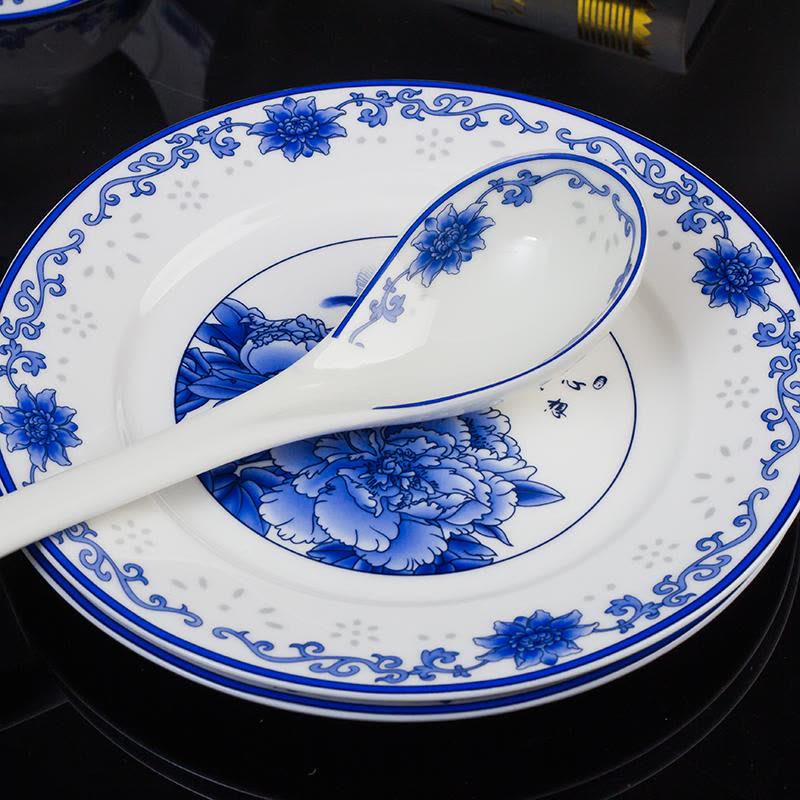 瓷物语餐具套装 碗盘家用中式饭盘 米饭碗 汤盘 骨瓷餐具礼品 26头心想事成图片