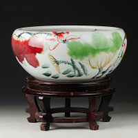 水浅乌龟缸睡莲水仙荷花盆摆件 陶瓷器大金鱼缸（窑变裂纹釉+高脚底座）