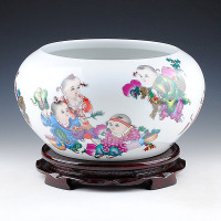 水浅金鱼缸龟缸水仙盆景德镇陶瓷现代家居摆设 童子+旋转底座