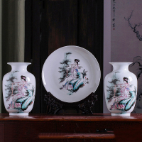 瓷物语花瓶陶瓷摆件瓷器装饰盘 三件套装饰品（情韵三件套）