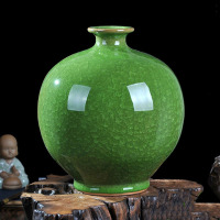陶瓷器仿古冰片裂纹釉花瓶插花创意客厅家居装饰工艺品摆件 玉冰片石榴-旋转底座