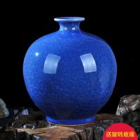 陶瓷器仿古冰片裂纹釉花瓶插花创意客厅家居装饰工艺品摆件蓝冰片石榴瓶-旋转底