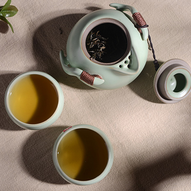 瓷物语茶具汝窑茶具套装整套景德镇陶瓷功夫茶具旅行茶具企鹅壶一壶二杯