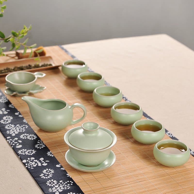 瓷物语茶具汝窑茶具套装整套景德镇陶瓷功夫茶具旅行茶具 盖碗10件套图片