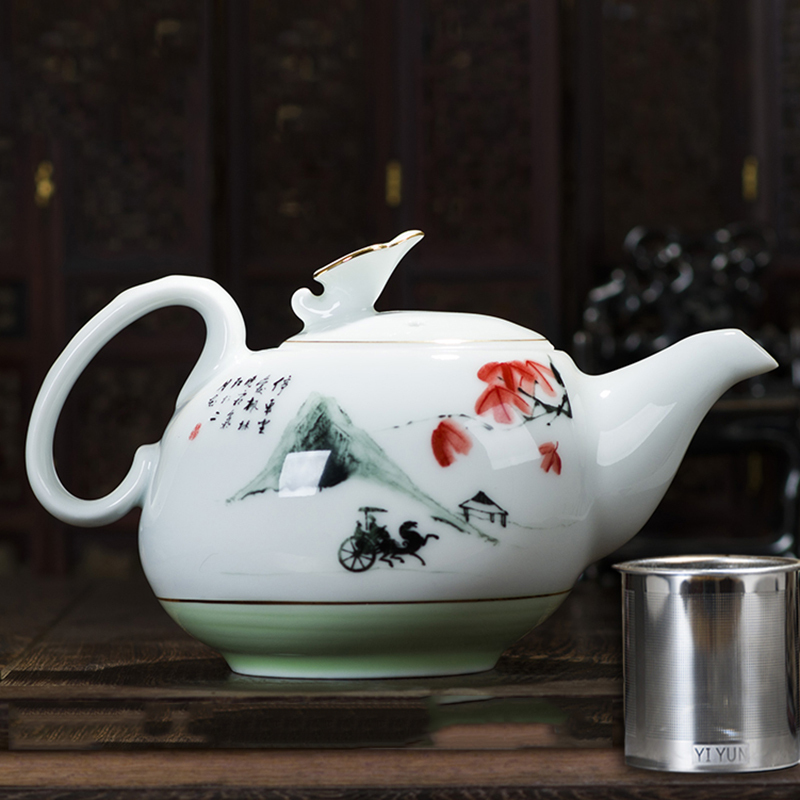 550ml茶壶陶瓷大号大码泡茶茶具单壶玉质瓷带不锈钢内胆过滤网茶壶