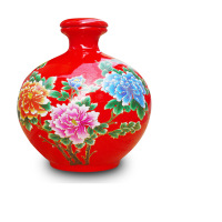 陶瓷酒瓶酒坛子五斤装酒罐密封存酒瓶中国红花开富贵红色