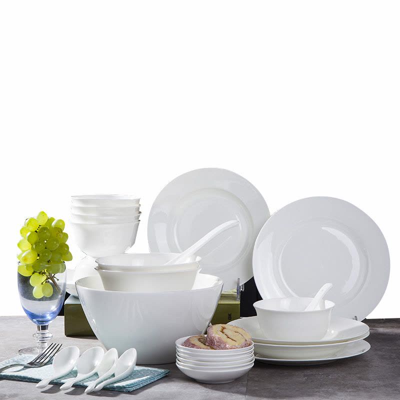 瓷物语餐具套装中式简约碗盘家用纯白陶瓷 28头韩碗套装图片