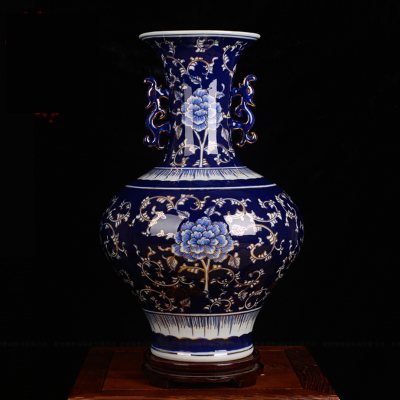瓷物语官窑复古青花瓷 落地装饰大花瓶客厅中式家居摆件饰品