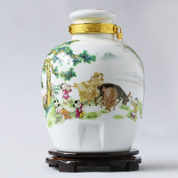 陶瓷酒坛酒壶景德镇家用泡酒罐密封泡酒瓶酒缸酒坛子泡酒坛 10斤三羊无孔