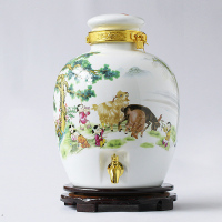 瓷物语陶瓷酒坛酒壶景德镇家用泡酒罐密封泡酒瓶酒缸酒坛子泡酒坛 10斤三羊带龙头