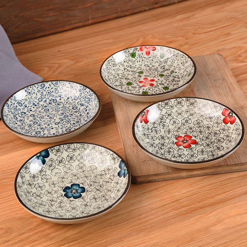 瓷物语4个装西餐盘牛排盘碟陶瓷创意餐具圆形盘子菜盘家用 红富贵7英寸图片