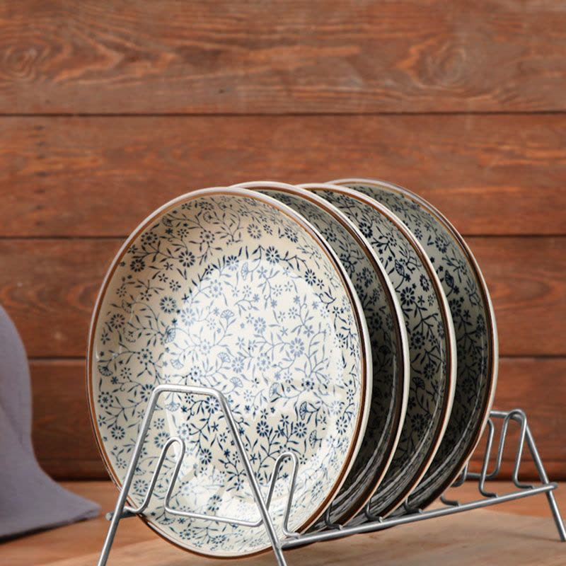 瓷物语4个装西餐盘牛排盘碟陶瓷创意餐具圆形盘子菜盘家用 青花7英寸图片
