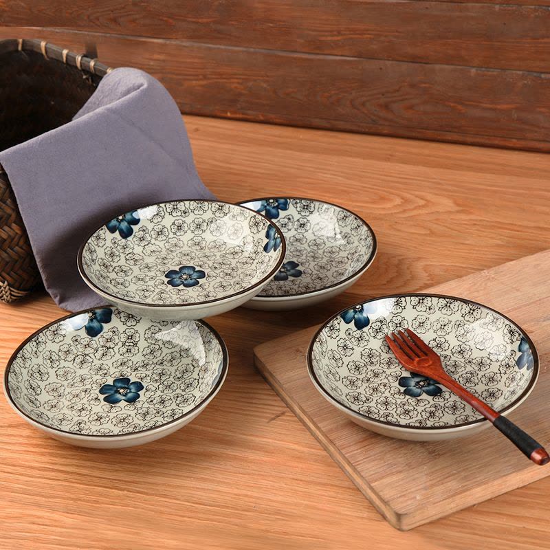 瓷物语4个装西餐盘牛排盘碟陶瓷创意餐具圆形盘子菜盘家用 大红花8英寸图片