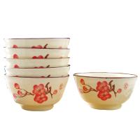 瓷物语4.5英寸碗家用吃饭10个釉下彩高脚瓷碗小碗防烫瓷碗(傲雪红梅)