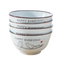 瓷物语5英寸碗家用吃饭10个釉下彩高脚瓷碗小碗防烫瓷碗(幸福时光)