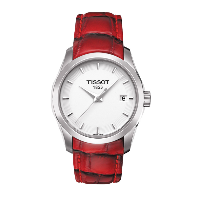 天梭(TISSOT)库图系列石英真皮皮革红色皮带女表T035.210.16.011.01