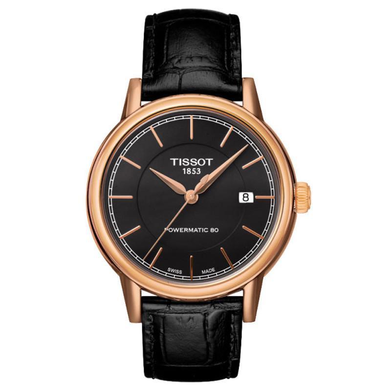 天梭tissot卡森系列真皮自动机械男士手表t0854073606100