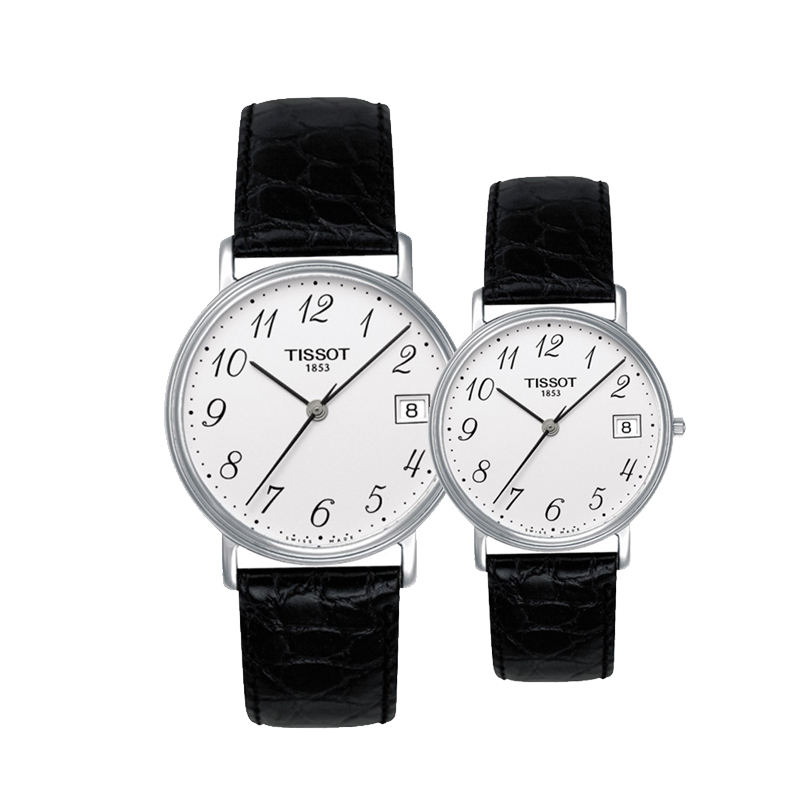 天梭(TISSOT)心意系列真皮男士女士情侣对表两只装T52.1.421.12/T52.1.121.12