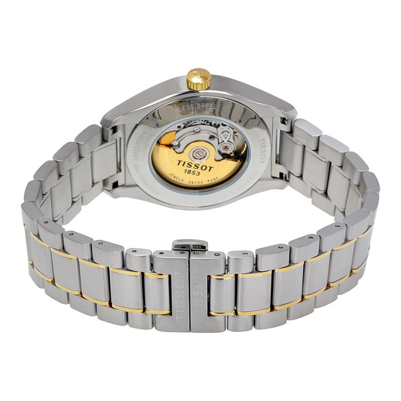 天梭tissot天博系列间金钢带白盘男士自动机械手表t0604072203100