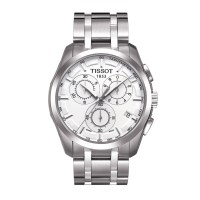 天梭(TISSOT)酷图系列真皮白盘男士三眼计时手表T035.617.11.031.00