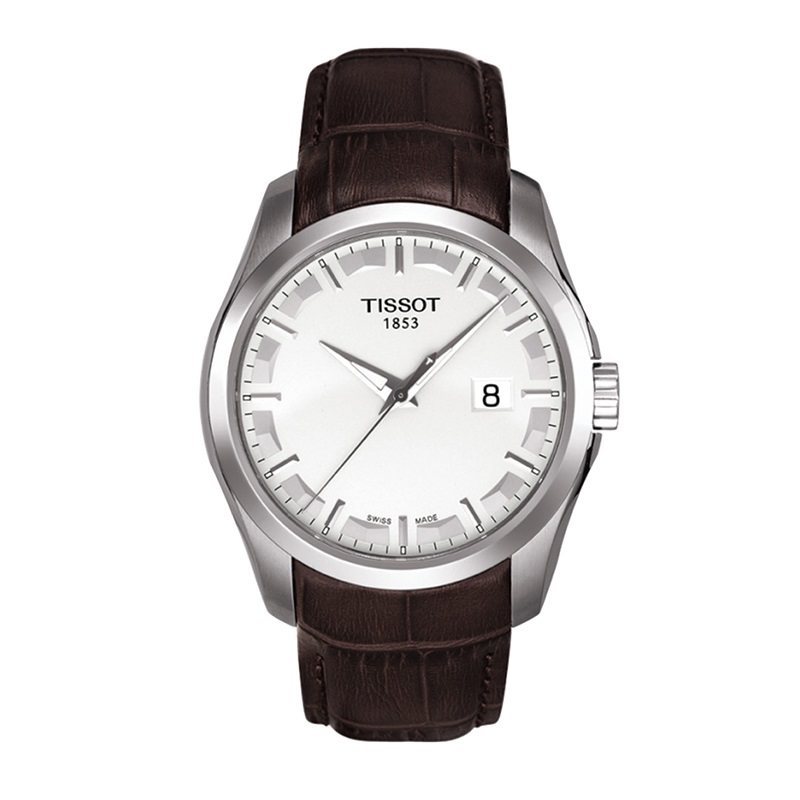 天梭(TISSOT)酷图系列真皮皮革石英男士真皮白盘手表男表T035.410.16.031.00