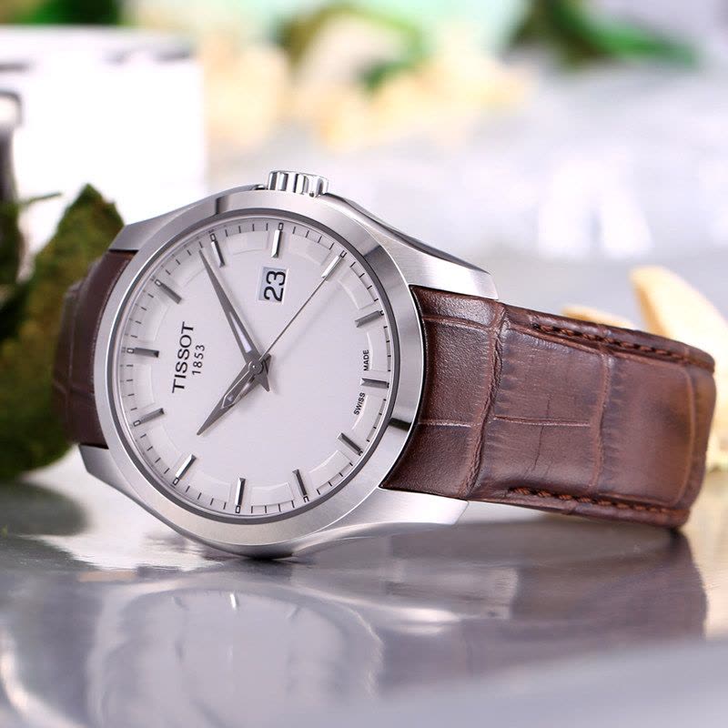 天梭(TISSOT)酷图系列真皮皮革石英男士真皮白盘手表男表T035.410.16.031.00图片