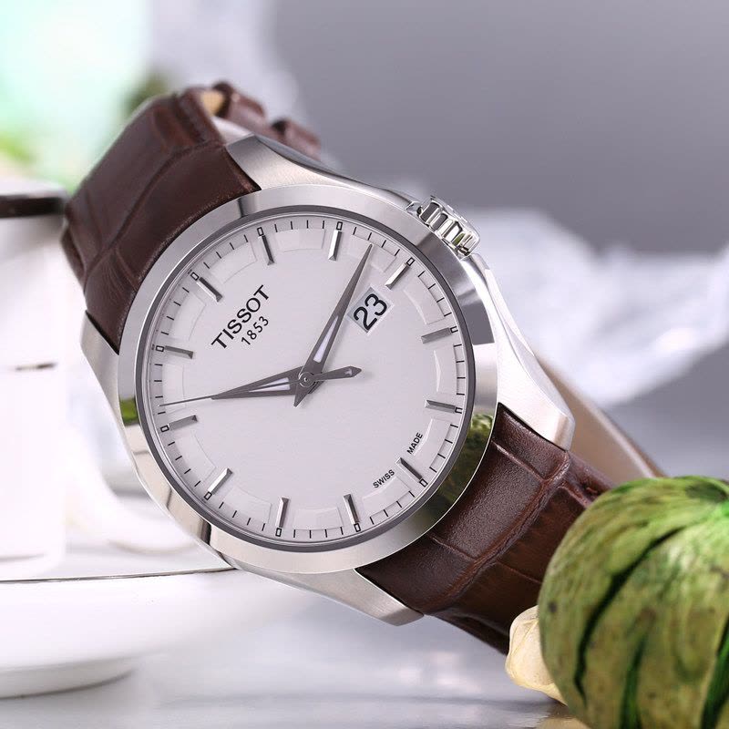 天梭(TISSOT)酷图系列真皮皮革石英男士真皮白盘手表男表T035.410.16.031.00图片