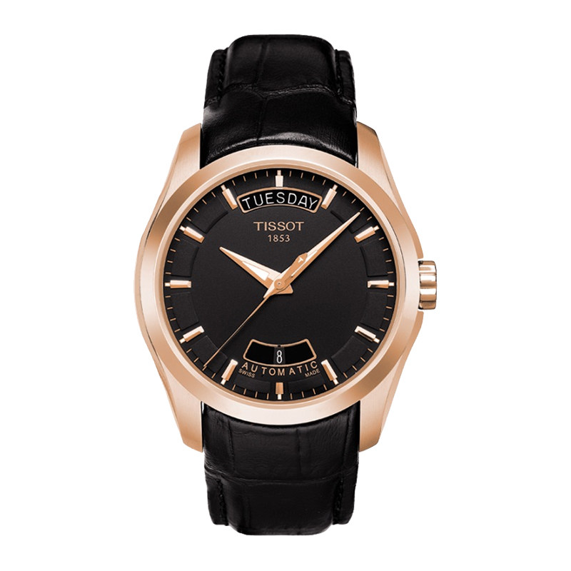 天梭(TISSOT)酷图系列玫瑰金真皮自动机械男士手表男表T035.407.36.051.00